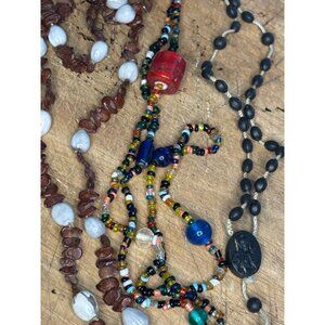 Mixed Beaded Necklace Set With Multicolor Glass Wood & Stone Beads Rosary